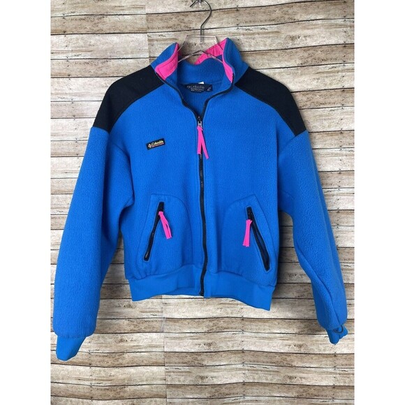 Columbia Women's XLarge Blue Pink Made in USA Full Zip Fleece Jacket - Picture 1 of 6